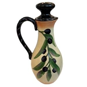 Clay Art Oliva Rustica Olive Oil Cruet Hand Painted Ceramic wStopper Replacement